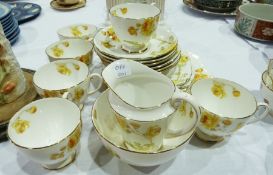 1930's Standard china tea service for six persons, with yellow and orange chrysanthemum decoration