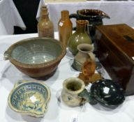 Quantity studio stoneware and other pottery, faience style two-handled bowl hare decorated, possibly