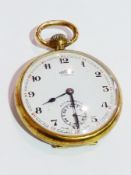 Gentleman's Gradus open-faced rolled gold pocket watch, with subsidiary seconds dial, Arabic