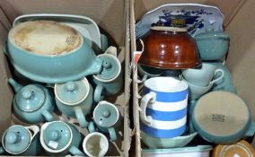 T.G. Green Cornish blue and white striped jug and quantity green Denby pottery, including covered