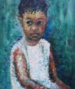 Oil on board
Unattributed 
Portrait of a child in green background, 51 x 41 cm