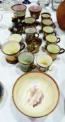 Quantity copper lustre small mugs, goblets, jugs and sugar bowl (17)
