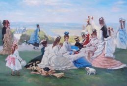 Oil on canvas
After late 19th century French School
Summer outing to the seaside, a group of