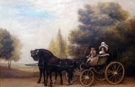 Oil on canvas
After George Stubbs, 18th century
Lord and lady in a phaeton within a parkland