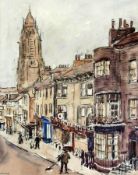 Watercolour 
B. Fox-Pitt
Street scene with church in the background, signed, 37 x 29 cm