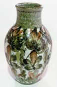 Glyn Colledge Bourne Denby vase, shouldered, ovoid and tapering, foliate decorated, 28 cm high