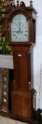 Georgian oak longcase clock, with broken swan-neck pediment, brass finials aidand roundels to the