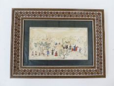 19th century Anglo-Indian painting on ivory
Landscape depicting falconry and women bathing etc, in