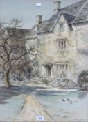 Watercolour
Robert Morley 
Study of an old stone house, with doves in the foreground, signed, 63 x