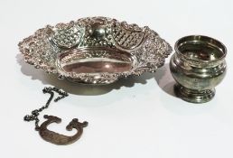 Silver bon bon dish, oval and rococo repousse with trelliswork and scrolls, London assay, 15cm wide,
