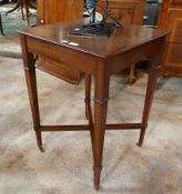 Edwardian mahogany occasional table, square, with quadrant mould edge, the square section tapering