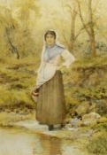 Watercolour
Charles Frederick Allbon (1856 - 1926)
"Fetching Water", woman with pitcher at the