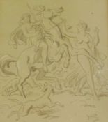 Pencil drawing 
H.K. Browne
Venus dissuading Adonis from hunting the wild boar, initialled, 26 x