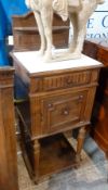 19th century French style walnut washstand having arched raised back with shaped shelf, the top