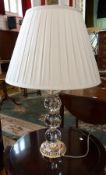 Pair modern glass and and gilt metal table lamps, possibly Ralph Lauren, each with reeded metal