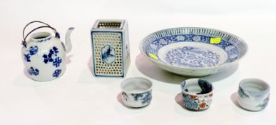 Antique Chinese porcelain shallow bowl, with stylised underglaze blue decoration to centre and