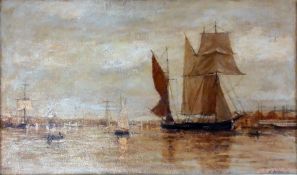 Oil on canvas
19th century English School
Joslin Holen
Harbour scene with shipping at anchor, signed