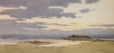 Watercolour drawing
F. (?) Dixon
Coastal landscape under and evening sky, signed lower right, 18 x