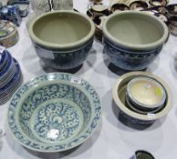 Two Chinese porcelain blue and white jardinieres, a similar smaller bowl, Chinese porcelain bowl