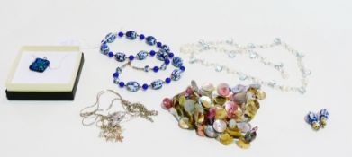 Quantity costume and other jewellery, to include silver earrings, silver chains, blue and white bead