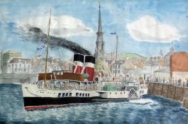 Watercolour 
Contemporary
Study of the P.S. Waverley at Ayr departing the dock, 28 x 39 cm