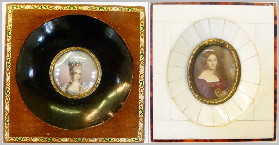 Two reproduction portrait miniatures
of ladies, one in ivory frame (2)