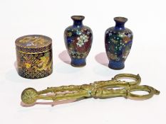 Oriental enamel plate prunus covered, cloisonne covered trinket box, cloisonne and other items (6)