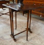 Polished wood Sutherland occasional table, rectangular with cut off corners, on turned supports