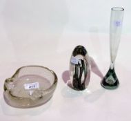 A 20th century moulded glass bowl, paperweight and cylindrical vase (3)