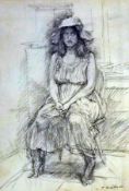 Pencil drawing 
Thomas Rathmell (1912-1990) 
Study of a seated girl, signed, 33 x 41 cm