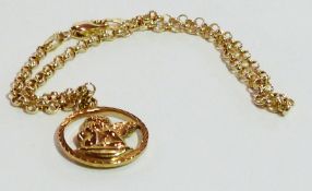 9ct gold chain link bracelet and Cupid pendant