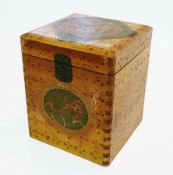 Oriental wooden tea caddy, decorated with dragon motif