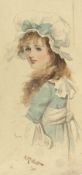 Watercolour drawing
L. K. Scott
Victorian half-length portrait of girl with curly red hair,