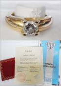 WITHDRAWN

Cartier 18ct yellow gold and solitaire diamond ring, the rare white  (G) stone weighing