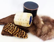 Fox fur collar, various mink tippets, Persian lamb collars, various pieces and an ermine muff in its