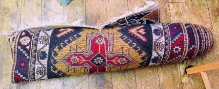 Caucasian wool runner, with fringed edges, medallion and Greek cross patterns