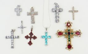 Quantity of various costume jewellery crosses and a couple of chains, including paste, glass,