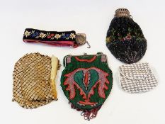 Victorian miser's purse (af), a vintage beaded bag (af), another vintage beaded bag, an Austrian