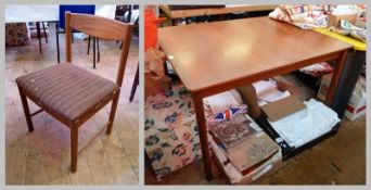 1960s A. H. MacIntosh rectangular dining table and six matching chairs, with brown upholstery