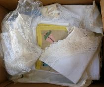 Quantity of lace pieces, table linen etc. (1 box)