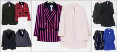 A "Derreta" pink crape suit, and "Avoca" woolen cape, a Jaguar blue wool coat and severn others (10)