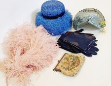 Large selection of lady's kid leather and suede gloves, various flower trimmings, a 1930s straw hat,