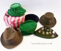 Four vintage hat boxes from Rackhams, various hats, including three gentleman's trilbys and a