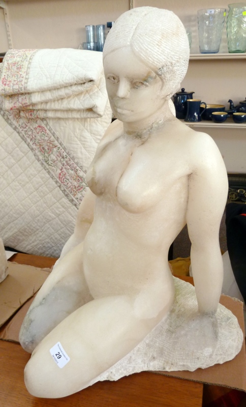 ARR

Alabaster sculpture by Ronald Leigh Holmes (b. 1945), of nude seated girl, 60cm