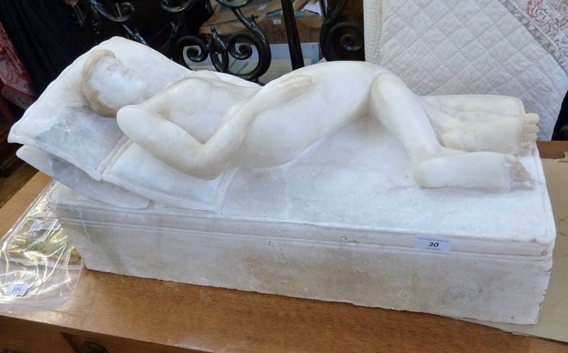 ARR

Alabaster sculpture by Ronald Leigh Holmes (b. 1945), of girl reclining in steam room of