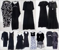 A collection of black late 1960's/1970's evening dresses, in velvet, crepe, jersey etc (13)