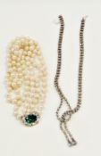 Vintage paste necklace, with a knotted drop, and a double-strand faux pearl necklace with a large