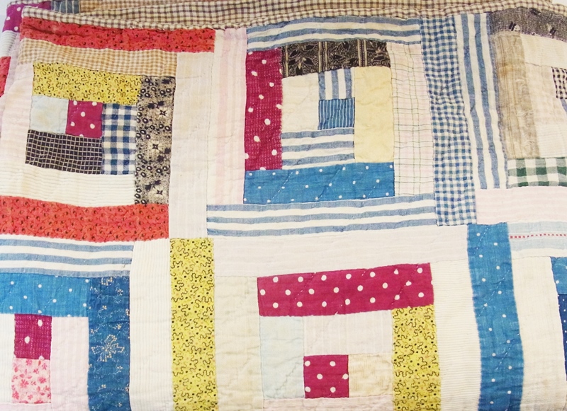 American mid 18th century "Log Cabin" quilt, reversible