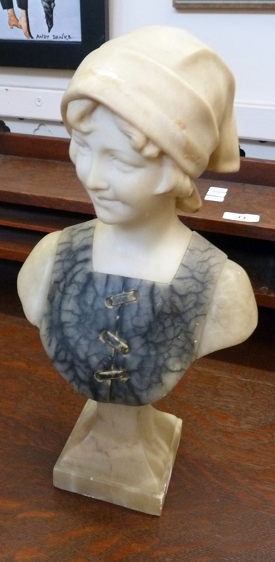 Art Nouveau alabaster bust, of young girl wearing headscarf, signed Varunbugh (?), 33cm high