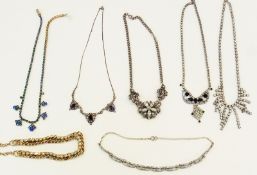 Eight various diamante and paste necklaces, including vintage and later (7) (1 bag)